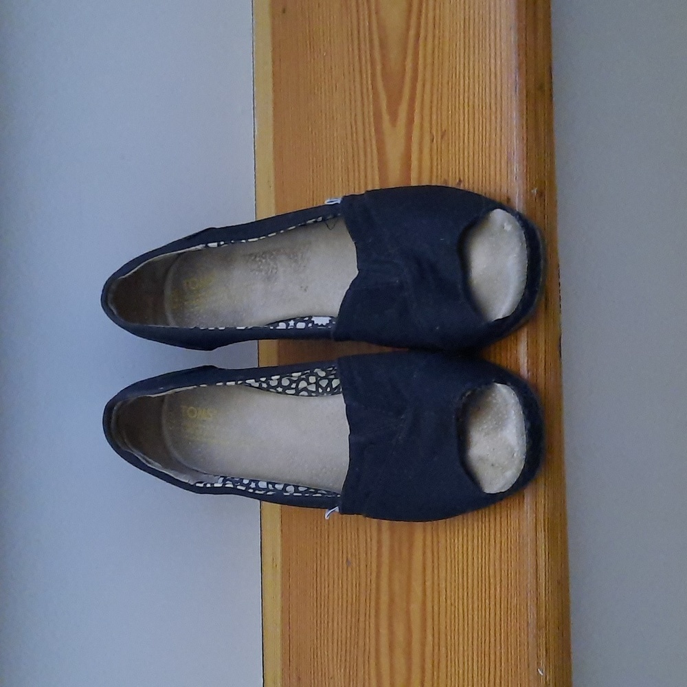 Toms vintage deep black Peep-Toe Wedge Shoes / sandals - Picture 3 of 4
